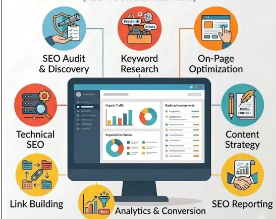 SEO process steps analysis keyword optimization ranking