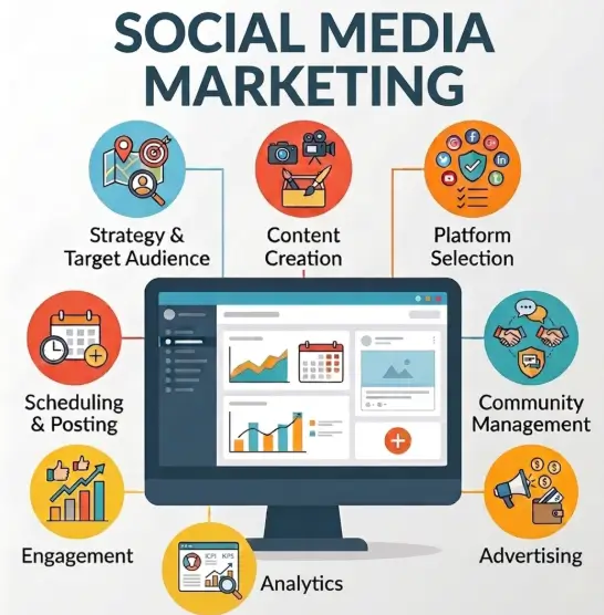 social media marketing process planning content posting analysis