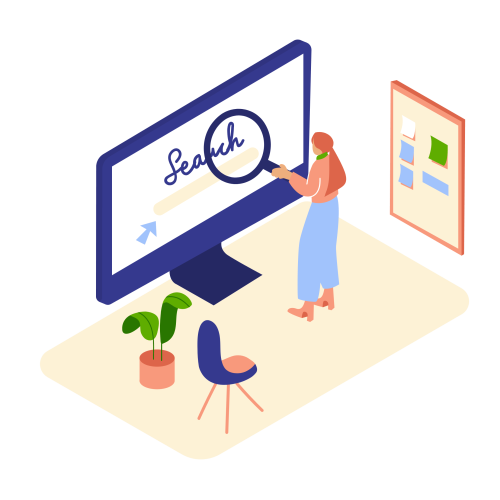 SEO services illustration showing website optimization and search ranking growth